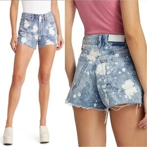 RE/DONE 70's High-waisted Denim Short Rigid Raw Edge In Splash Waist 13"  /Sz 24